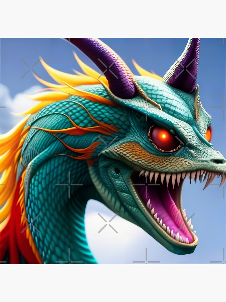 Thumbnail 3 of 3, Sticker, Cyan Dragon with Orange Mane and Purple Horns designed and sold by dragynrain.