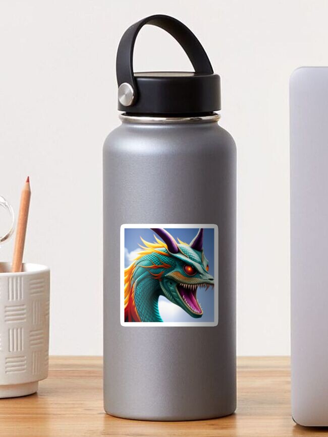 Thumbnail 1 of 3, Sticker, Cyan Dragon with Orange Mane and Purple Horns designed and sold by dragynrain.