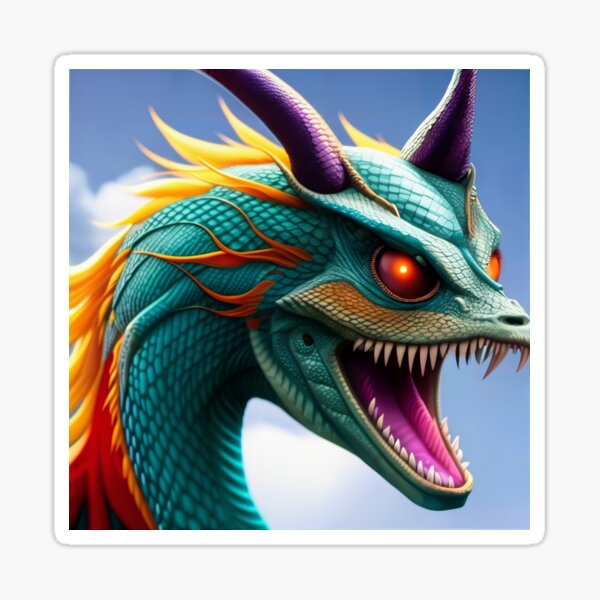 Cyan Dragon with Orange Mane and Purple Horns Sticker
