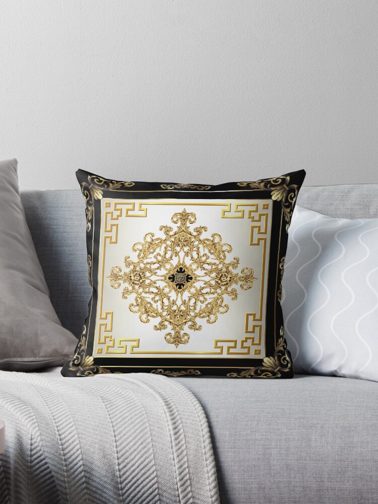 Throw Pillow Gold And Cream Cushions Greek Key Large Cream Gold
