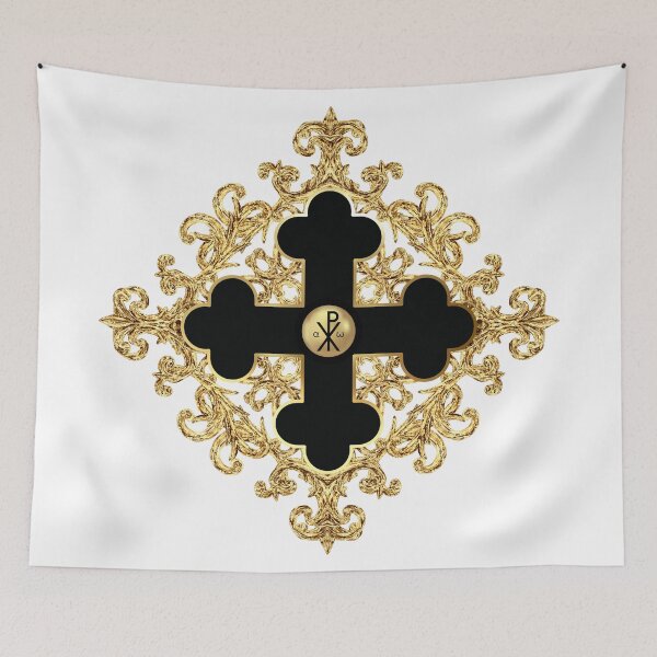 Item preview, Greek Orthodox Cross White Blue Trim Alpha Omega designed and sold by Yiorgos Designs.