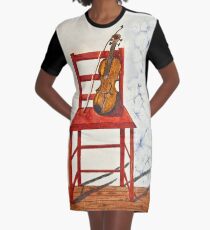 Violin in Repose Watercolor Art Graphic T-Shirt Dress