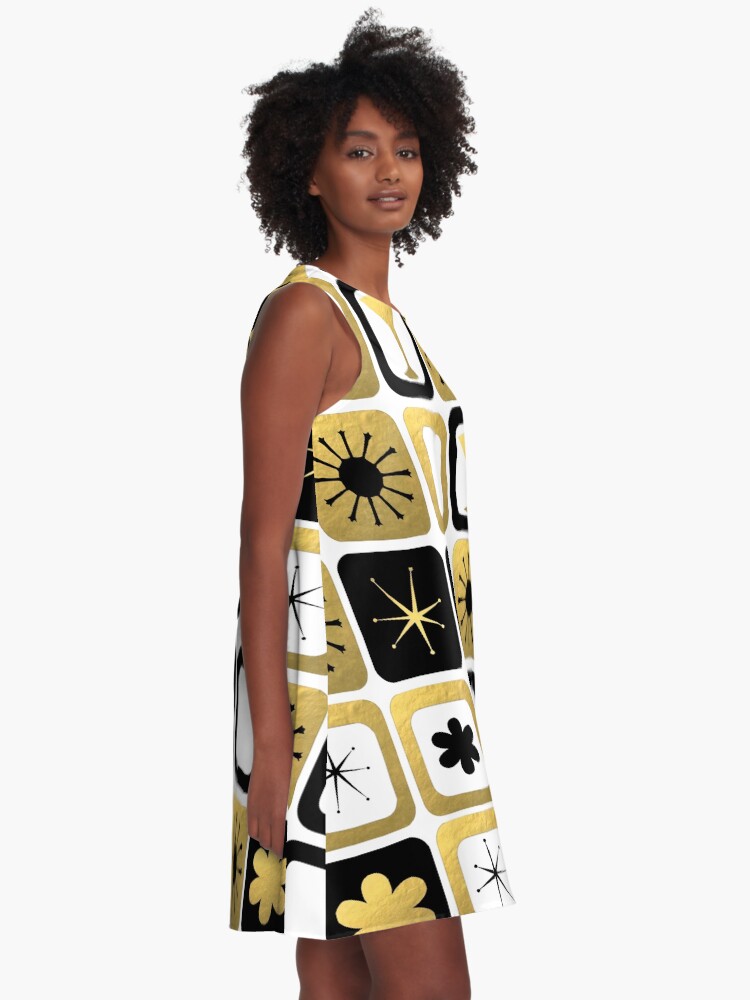 Alternate view of Retro Glamorous Gold Pattern A-Line Dress