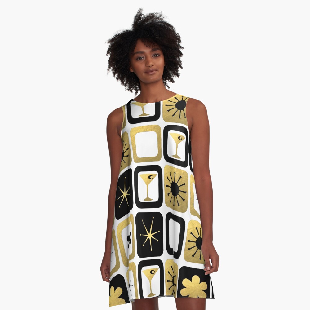 Retro Glamorous Gold Pattern A-Line Dress
