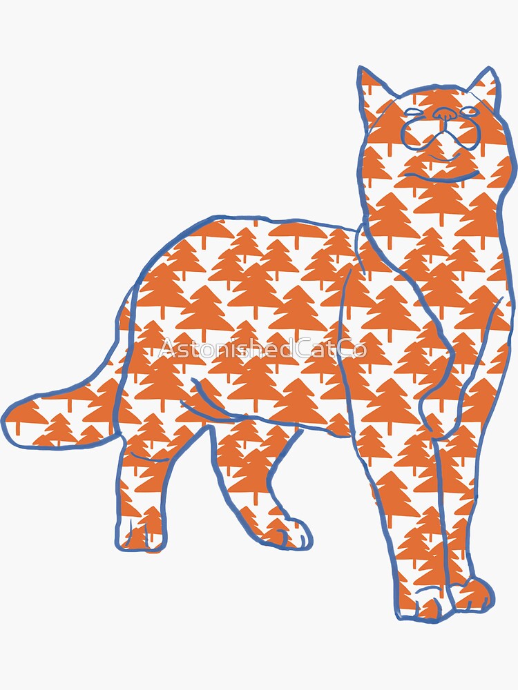 Thumbnail 3 of 3, Sticker, Cat and Pattern - Trees - Astonished Cat Company - Great Gift for Cat Lovers designed and sold by AstonishedCatCo.