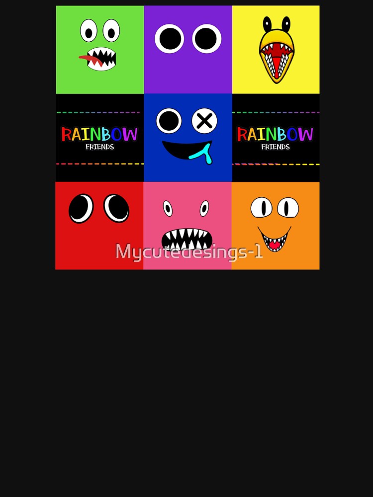 Rainbow Friends characters faces in grid.. Blue Roblox Rainbow