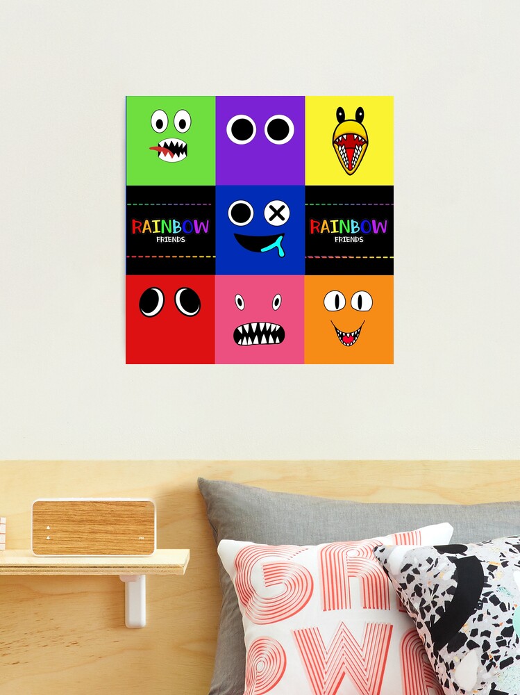 Rainbow Friends characters faces in grid.. Blue Roblox Rainbow