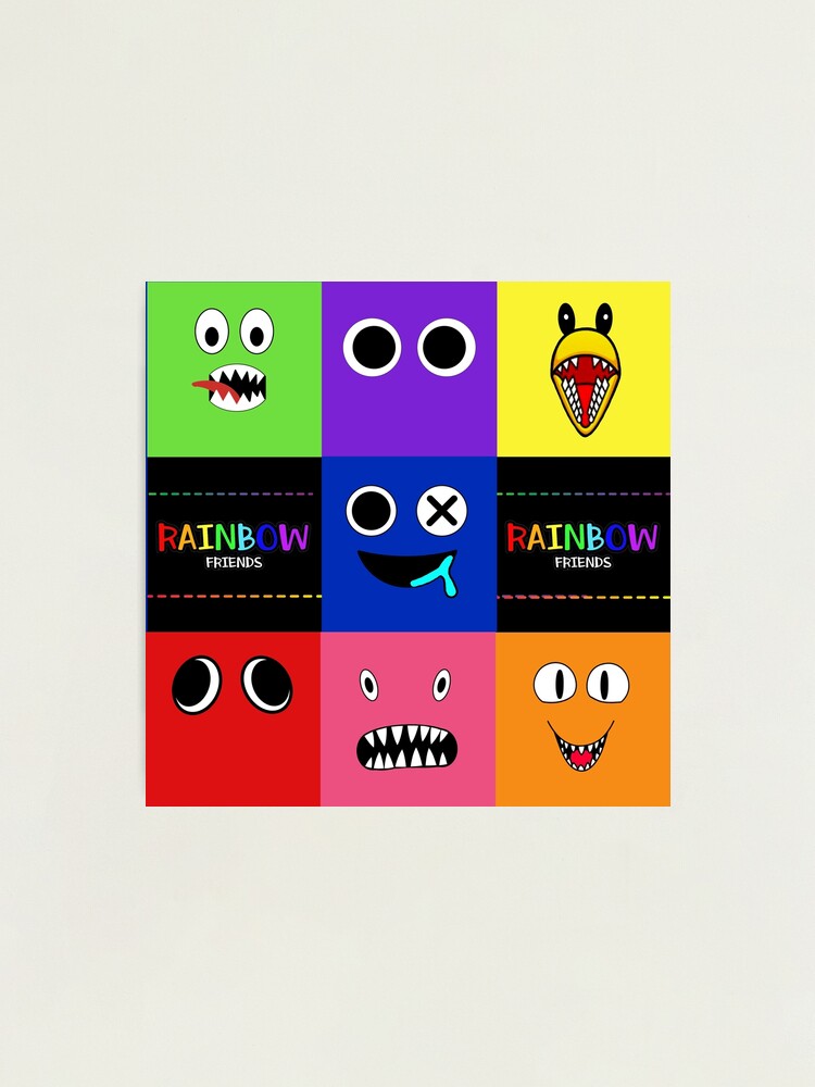 Rainbow Friends characters faces in grid.. Blue Roblox Rainbow