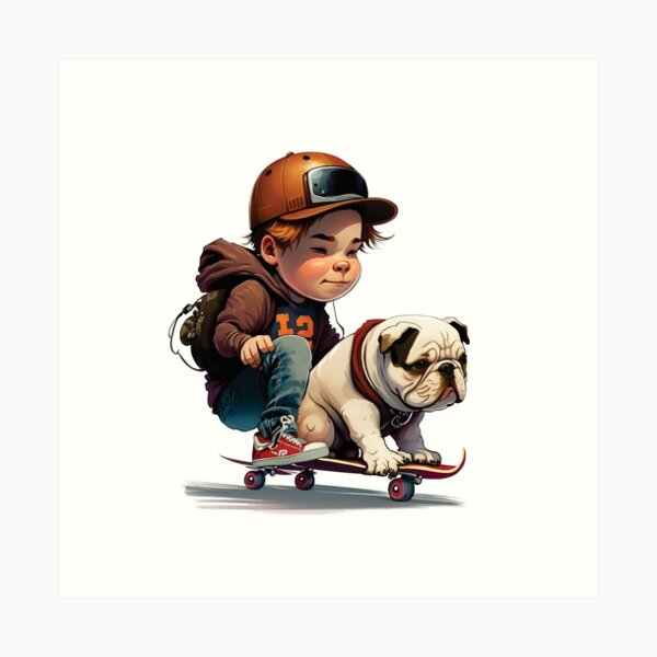 Cute teen boy with skateboard Art Print by Anna Om - Fine Art America