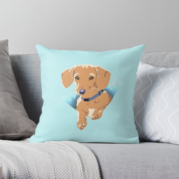 Pocket Puppy Blue aqua Throw Pillow