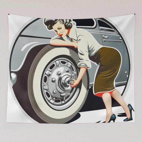 Item preview, Fancy lady changing car tire designed and sold by TheWitsFoe.