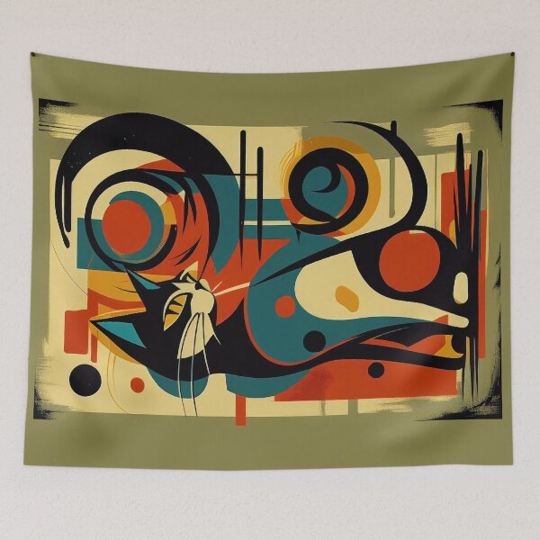 Item preview, Mid Century Colorful Cat 14 Abstract Art Print Painting Wall Decor designed and sold by winterkitty88.