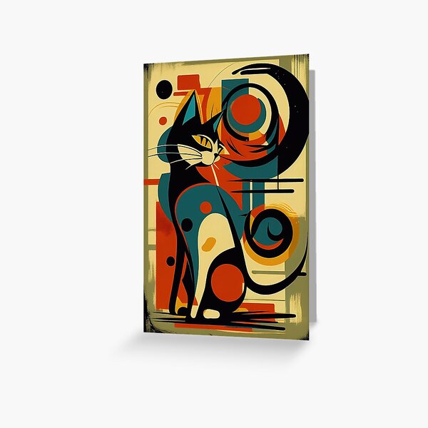 Mid Century Colorful Cat Abstract Art Print Painting Wall Decor