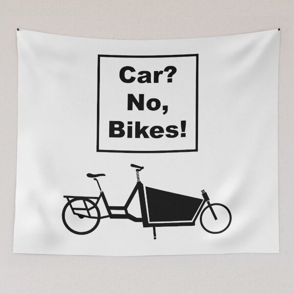 Item preview, Car? No, Bikes! Front loader Funny Joke pun cargo bike design designed and sold by Theokotos.