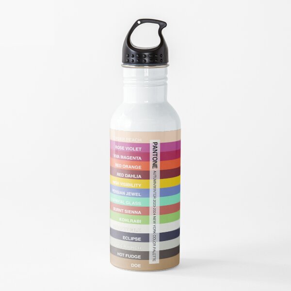 New York Fashion Week Color Palette, Autumn/Winter 2023-2024 (all 15 colors, with labels) Water Bottle