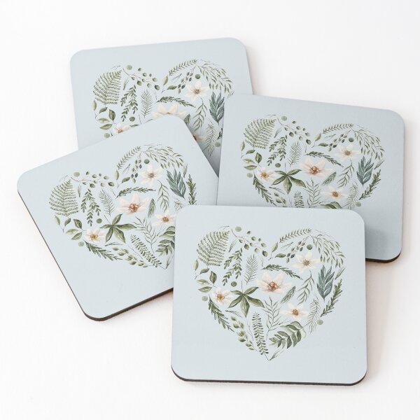 Item preview, Green Floral Leaves Heart on Light Blue designed and sold by Nature Hues.