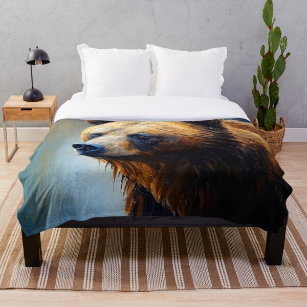 Item preview, Wild and Free: Grizzly Bear Fishing in the River designed and sold by ThreadofHonor.