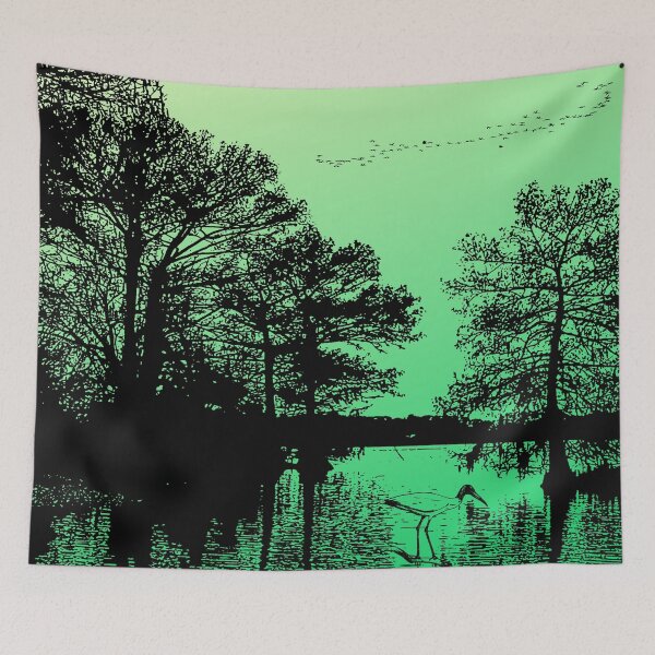 Item preview, landscape with gradient background in shades of green designed and sold by Malogue.
