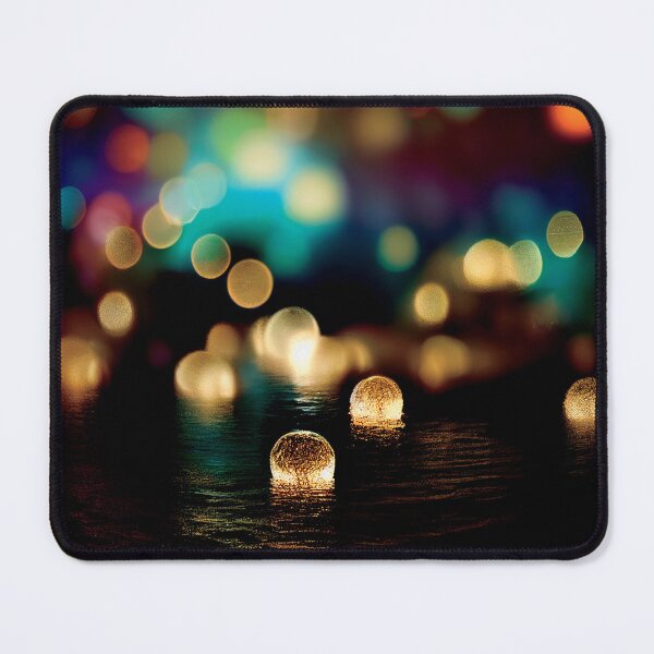 Item preview, a blurry photo of some lights reflecting off of the water designed and sold by DesignAtYO.
