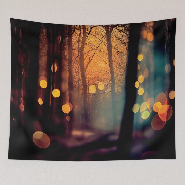 Item preview, a blurry photo of a forest with lights designed and sold by DesignAtYO.