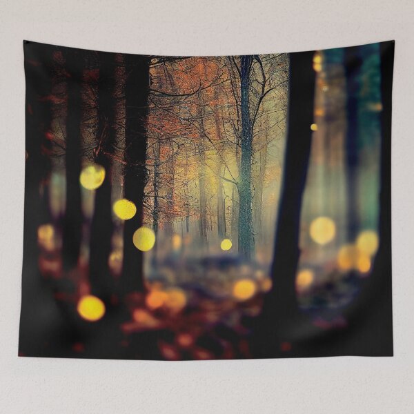Item preview, a forest filled with lots of trees covered in yellow lights designed and sold by DesignAtYO.