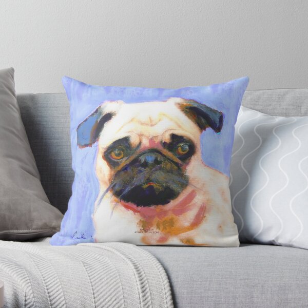 Blue Pinky Pug Throw Pillow