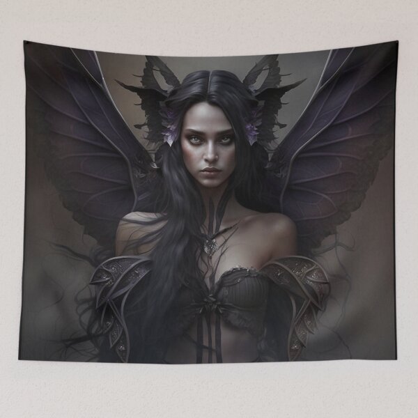 Item preview, Gothic Style Fairy (Fae) with Black Wings and Lavender Flowers in Her Hair designed and sold by Dragonstrom.