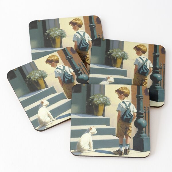 Item preview, The boy and his cat, vintage art designed and sold by Lonesomefolk.