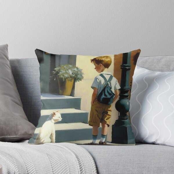 Item preview, The boy and his cat, vintage art designed and sold by Lonesomefolk.