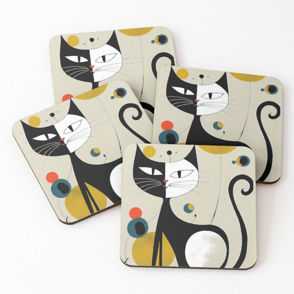 Item preview, Mid Century Black and White Cat Abstract Art Print Painting Wall Decor designed and sold by winterkitty88.