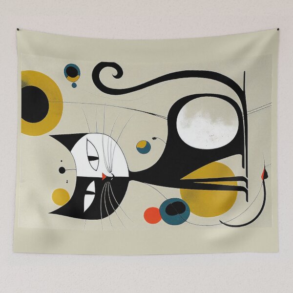 Item preview, Mid Century Black and White Cat Abstract Art Print Painting Wall Decor designed and sold by winterkitty88.