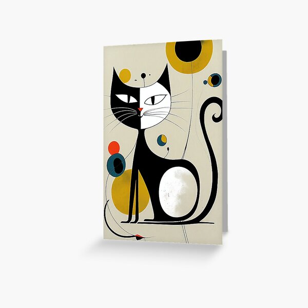 Mid Century Colorful Cat Abstract Art Print Painting Wall Decor