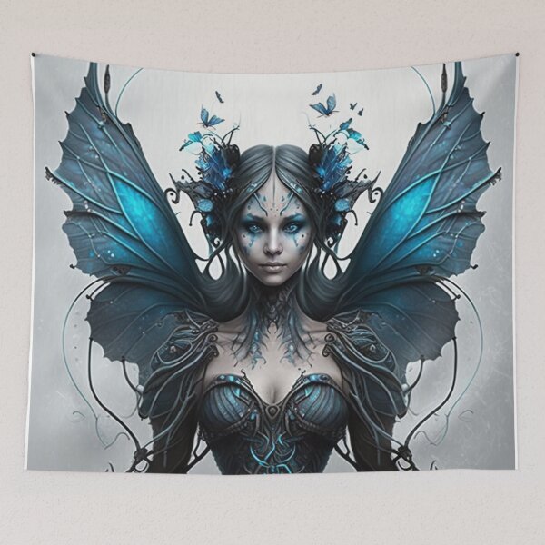 Item preview, Gothic Style Fairy (Fae) with Blue Flowers in Her Hair designed and sold by Dragonstrom.