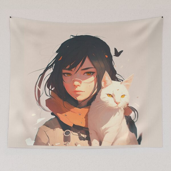 Item preview, Girl with cat - anime style designed and sold by FelpoStore.