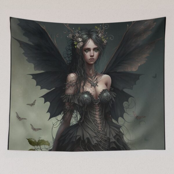 Item preview, Dark Gothic Style Fairy (Fae) with Black Wings and Green Eyes designed and sold by Dragonstrom.