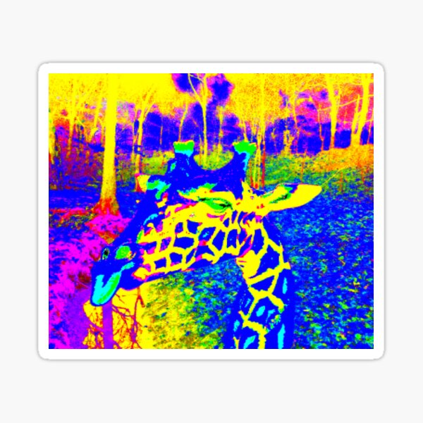 Giraffe Blending in with the Colorful Creek and Trees Sticker