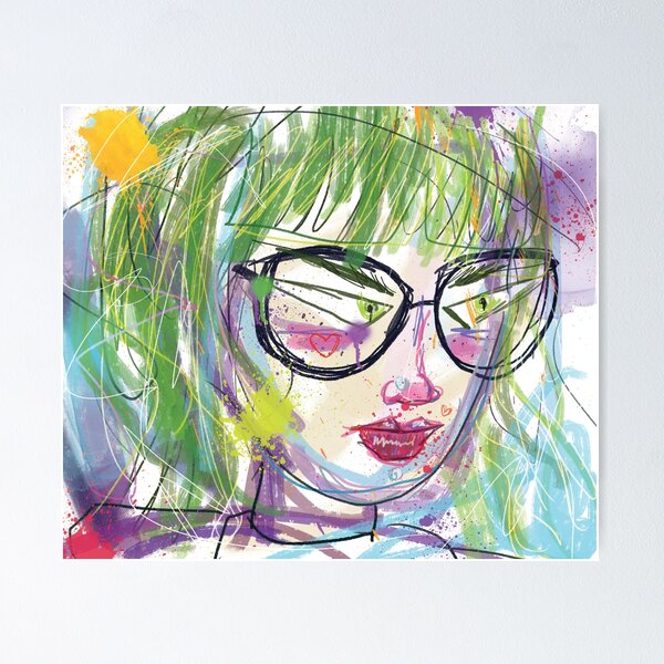 Green eyes, doodle girl Poster