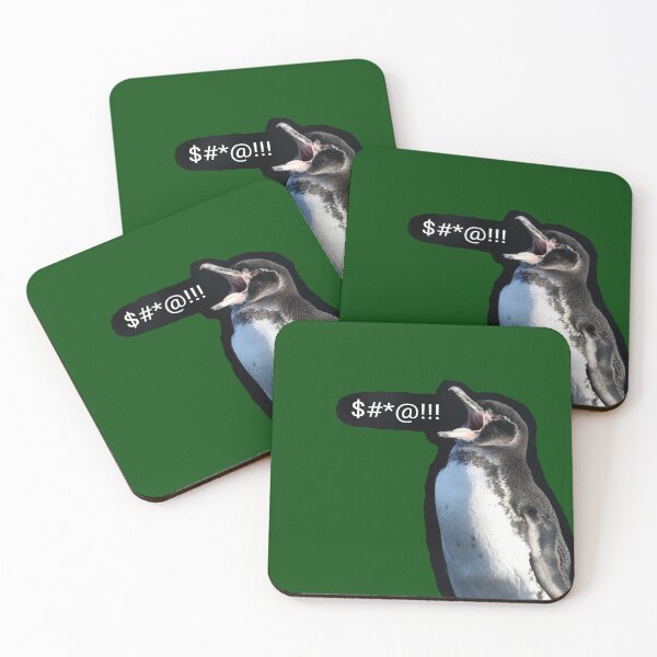 Item preview, Frustrated Galapagos penguin (dark green #014606 Background) designed and sold by SBPenguins.