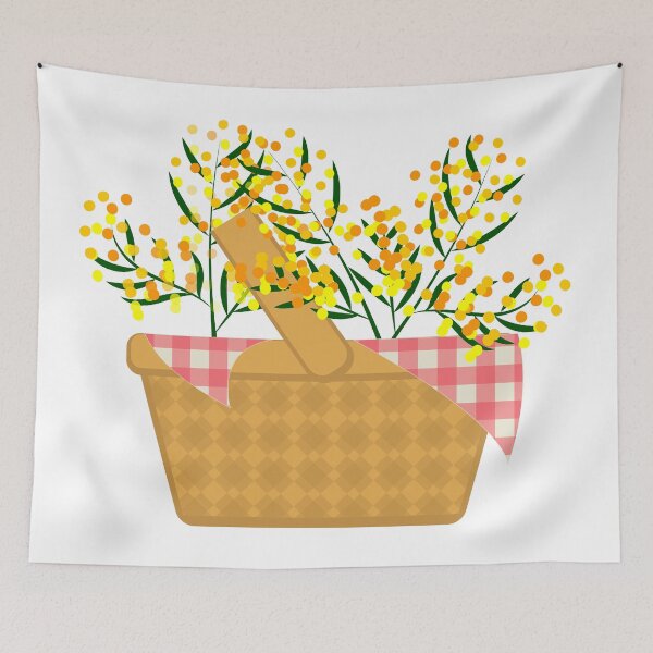 Item preview, Basket and flower bouquet made of mimosa branches designed and sold by CutieBlue.