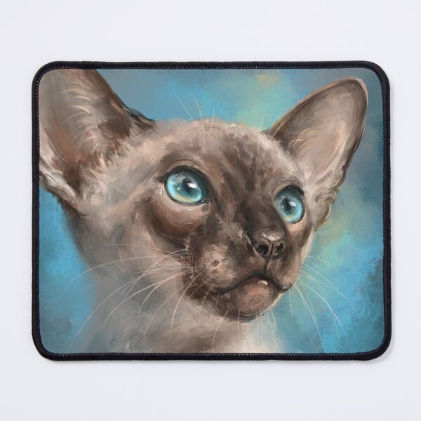 Item preview, Close Up Painting of a Gorgeous Siamese Cat with Blue Eyes and Blue Background designed and sold by ibadishi.
