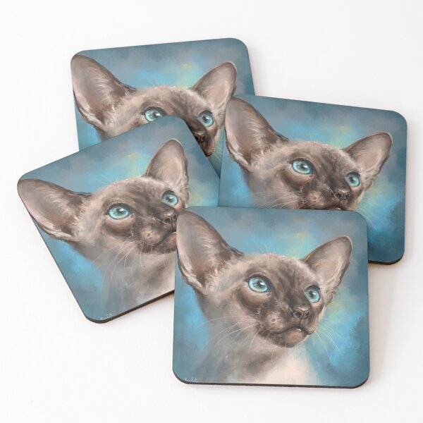 Item preview, Close Up Painting of a Gorgeous Siamese Cat with Blue Eyes and Blue Background designed and sold by ibadishi.