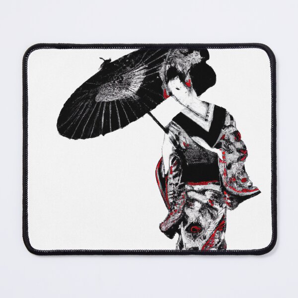 Item preview, Sumi-e Japanese ink painting, geisha with umbrella in black and red designed and sold by Monkonthehill.