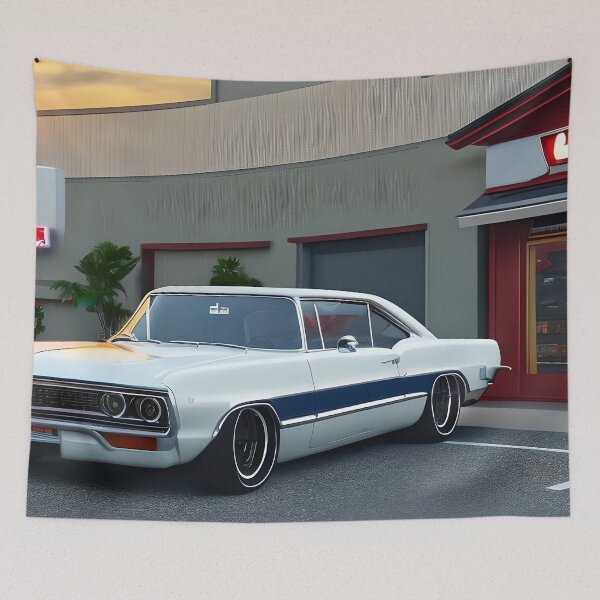 Artikelvorschau, White & Blue 90s Retro Car Art, Automotive Decor, Vintage Car entworfen und verkauft von theretropitstop.
