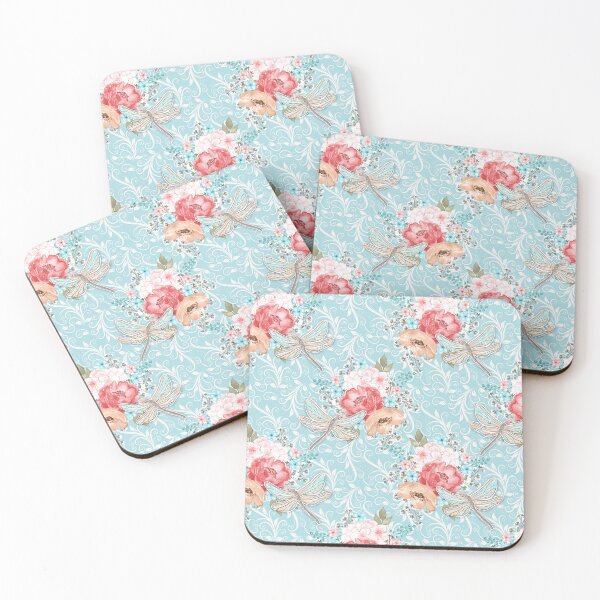Item preview, Mystic Dragonfly Red White Beige Roses Aqua Background designed and sold by Jaydee001.