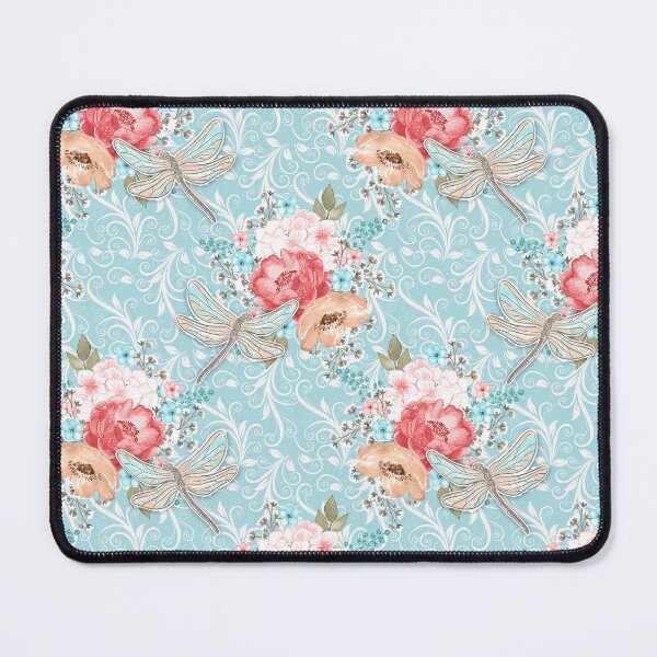 Item preview, Mystic Dragonfly Red White Beige Roses Aqua Background designed and sold by Jaydee001.