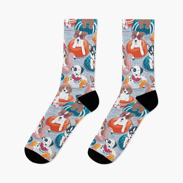 Item preview, Summer pool pawty // pastel blue background dog breeds in vacations playing on swimming pool floats // Labrador beagle dachshund jack Russell Dalmatian welsh corgi pug greyhound basset hound husky  designed and sold by SelmaCardoso.
