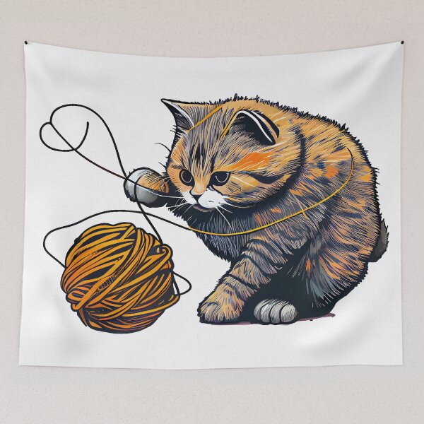 Item preview, Stringing Along:Cat Playing With A Ball Of String designed and sold by PosterManiaRo.