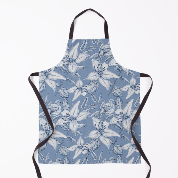 Aperçu de l'œuvre Graphite Birds & Lillies Blue Pattern créée et vendue par BirdsNatureArt.