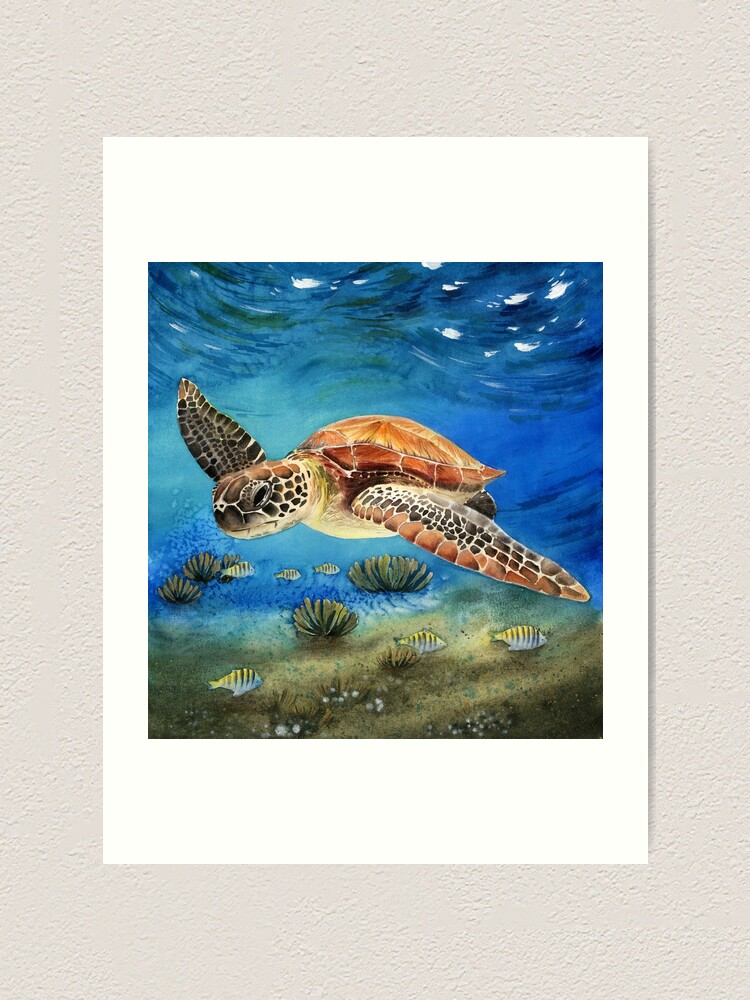 Sea Turtle Shower Curtain Cartoon Watercolor Ocean Animal Print