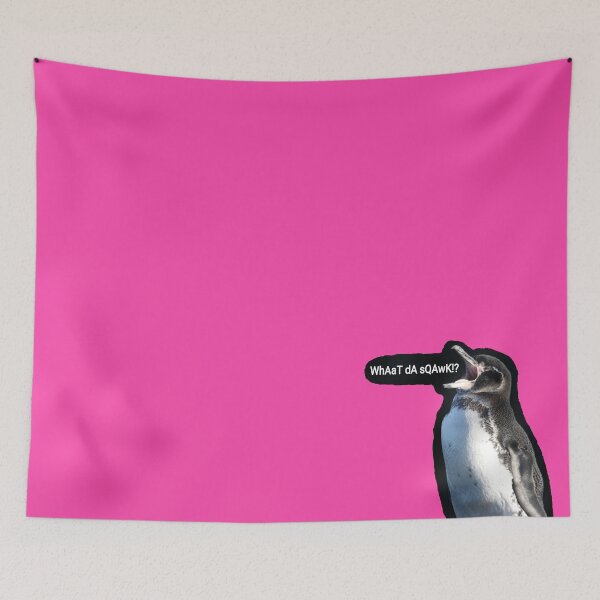 Item preview, What da Squawk Galapagos Penguin (Fushia #FC46AA background) designed and sold by SBPenguins.